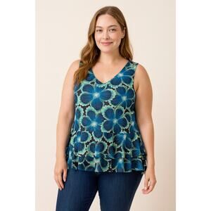 Unbranded Womens Top Large Blue Giftable Floral Bloomcore Cottage Flowy Boho NEW